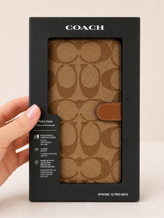 Coach Accessories - Coach Signature Canvas Folio Wallet Phone Case iPhone 15 Pro Max Brown Khaki NWT